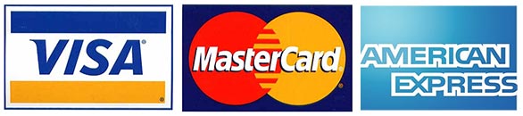 Visa, American Express, and MasterCard logos